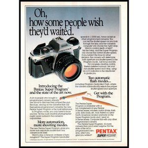 1983 Pentax Super Program SLR Camera Vintage Print Ad Film Photography Wall Art